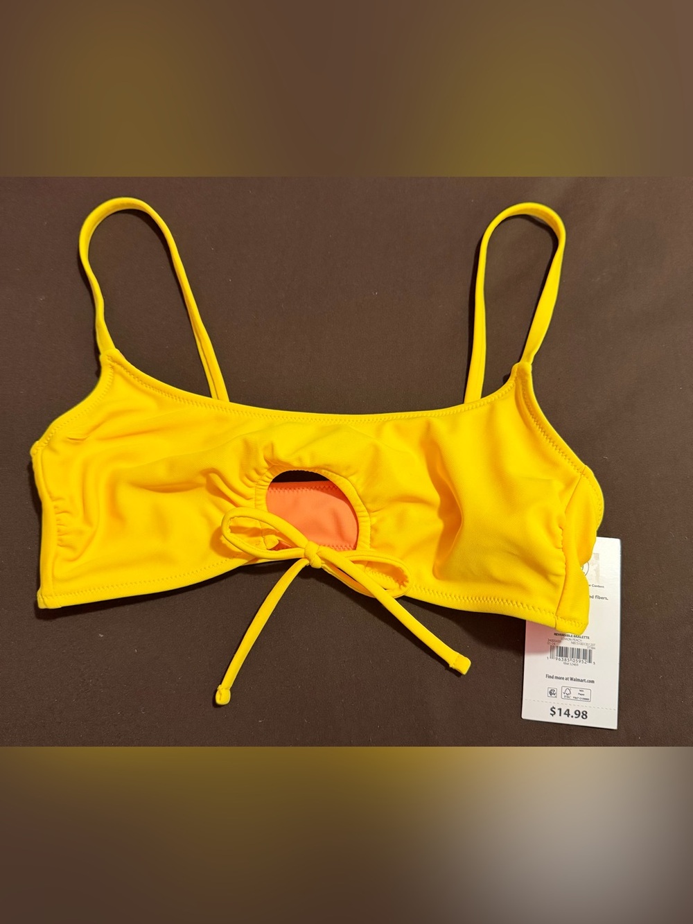 NWT. JUNIORS - Reversible Lemon Yellow & Orange Bralette Bikini Top